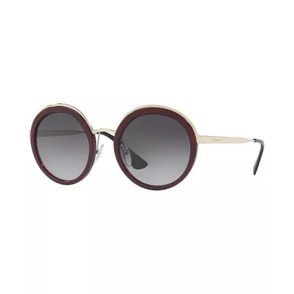 PRADA CINEMA 50T Round Metal Gold Burgundy POLARIZED Fashion Sunglasses‎